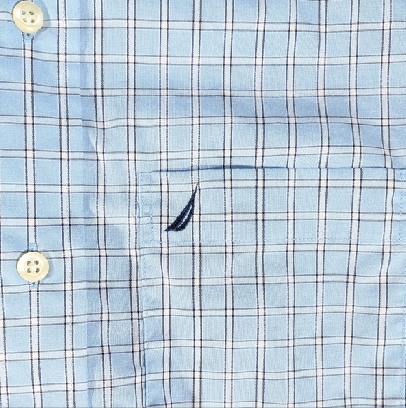 ❤️ Nautica Classic Fit Short Sleeve Blue Grid Check Shirt Men XS 100% Cotton - Picture 3 of 13